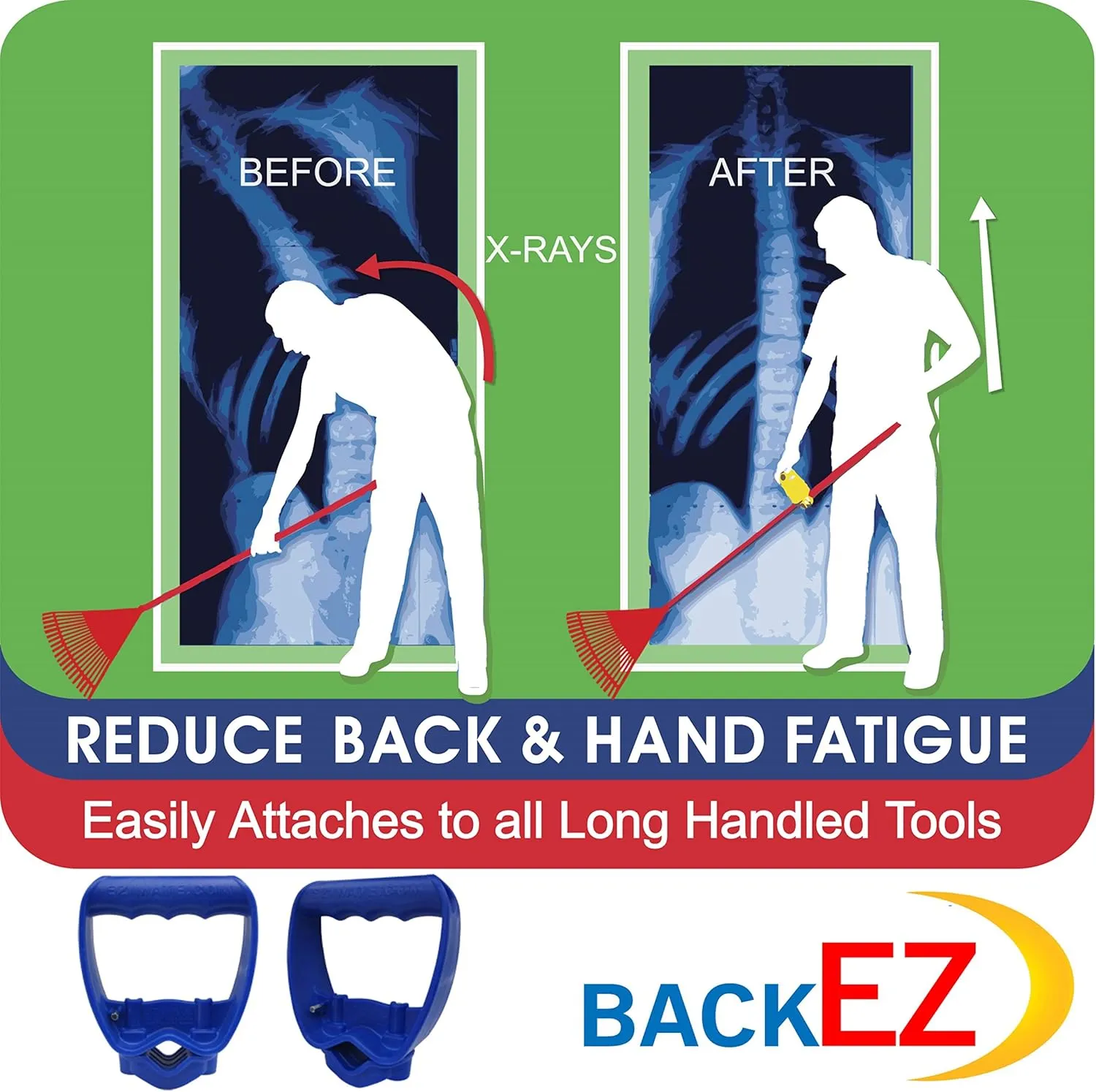 Back-Saving Tool Handle Attachment, EVR-Grip Upgrade, Labor-Saving Ergonomic Shovel Add-on Handle, Blue