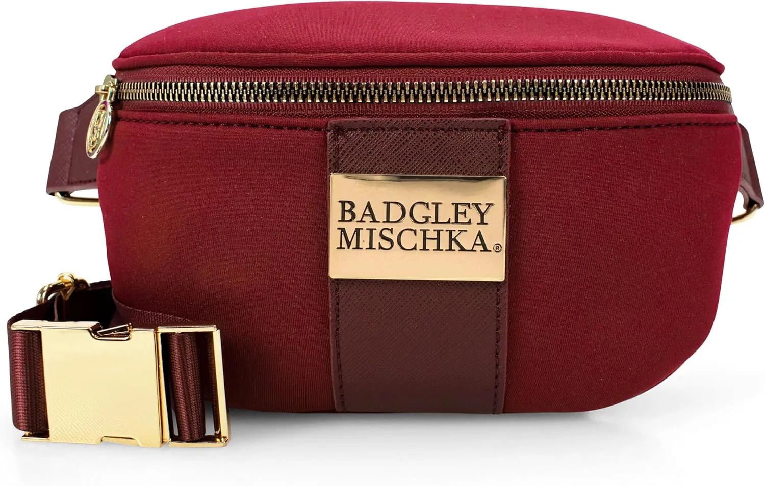 BADGLEY MISCHKA Sage Scuba and Vegan Leather Belt Bag | Fanny Pack | Sling (Burgundy)