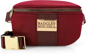 BADGLEY MISCHKA Sage Scuba and Vegan Leather Belt Bag | Fanny Pack | Sling (Burgundy)