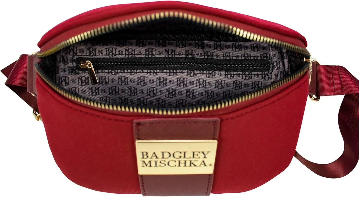 BADGLEY MISCHKA Sage Scuba and Vegan Leather Belt Bag | Fanny Pack | Sling (Burgundy)