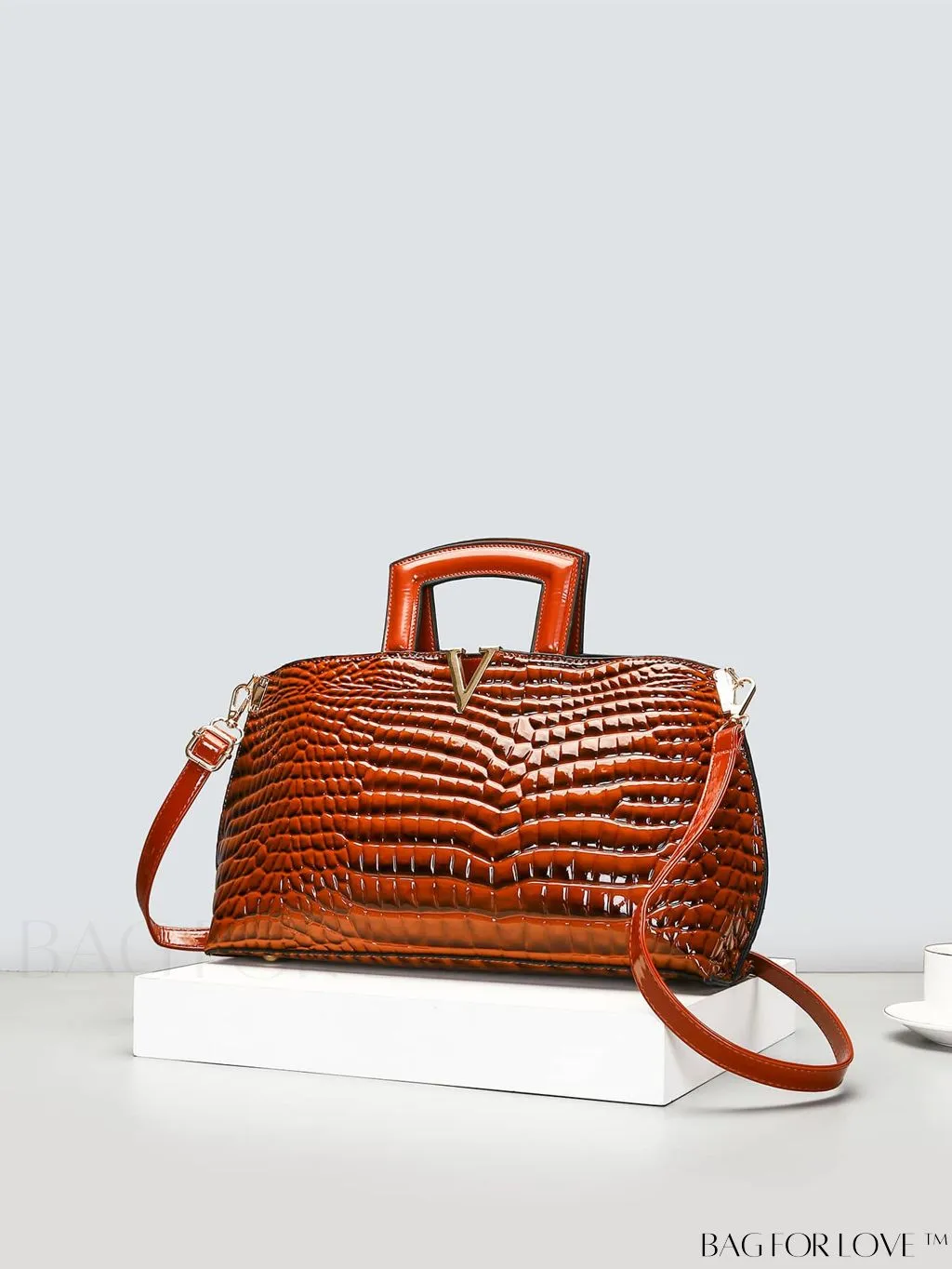 BagForLove - Brown Crocodile Print Tote - Elegant and Sophisticated