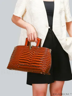 BagForLove - Brown Crocodile Print Tote - Elegant and Sophisticated