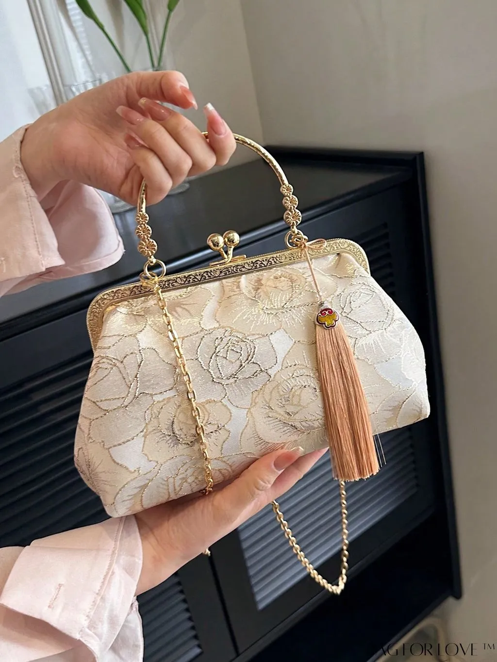 BagForLove - Floral Pattern Small Square Bag with Tassel Decor and Chain Strap