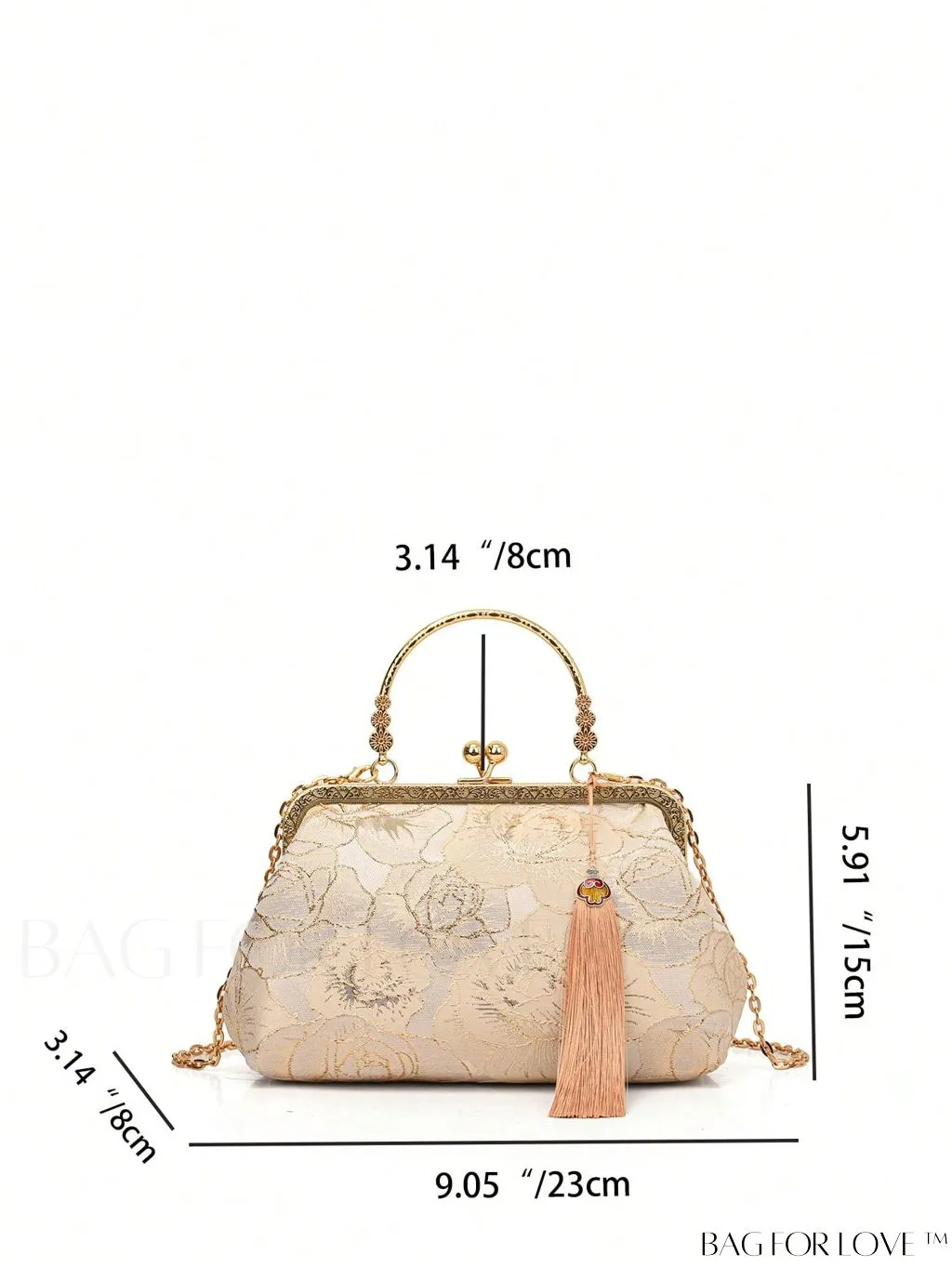 BagForLove - Floral Pattern Small Square Bag with Tassel Decor and Chain Strap