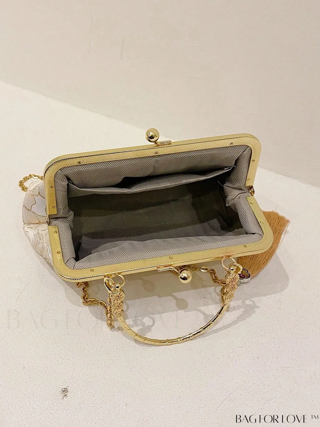 BagForLove - Floral Pattern Small Square Bag with Tassel Decor and Chain Strap