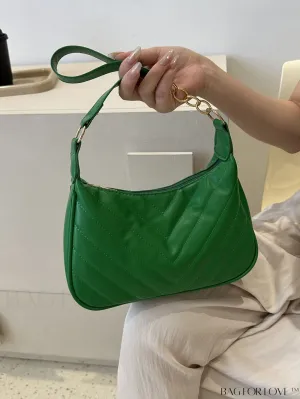 BagForLove - Green PU Leather Shoulder Bag with Zipper and Stylish Stitching