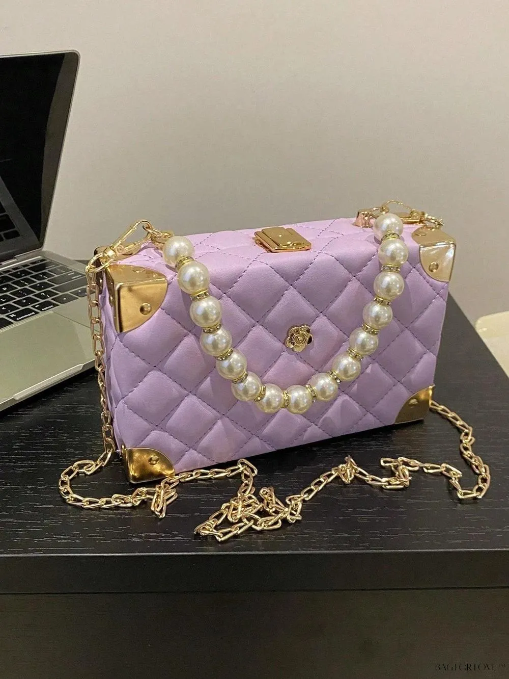 BagForLove - Women's Elegant Crossbody Messenger Bag Featuring Solid Quilted Design and Pearlescent Accents
