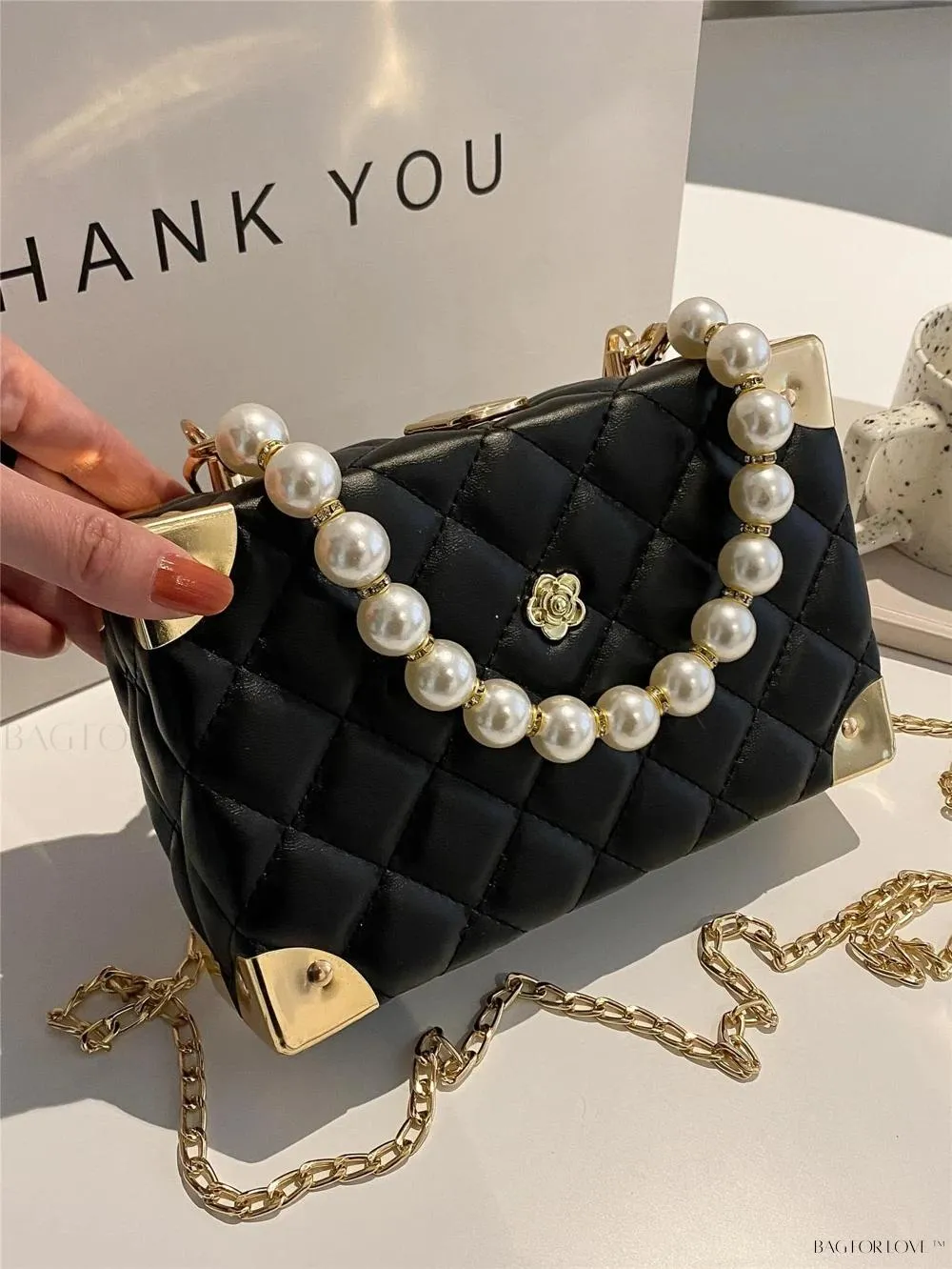BagForLove - Women's Elegant Crossbody Messenger Bag Featuring Solid Quilted Design and Pearlescent Accents