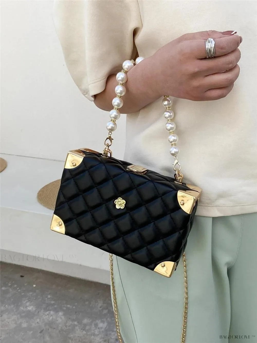 BagForLove - Women's Elegant Crossbody Messenger Bag Featuring Solid Quilted Design and Pearlescent Accents