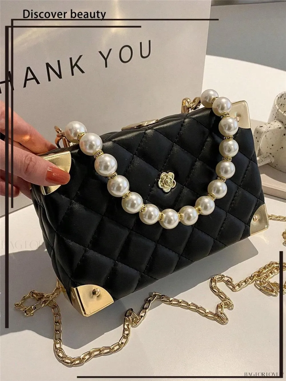 BagForLove - Women's Elegant Crossbody Messenger Bag Featuring Solid Quilted Design and Pearlescent Accents