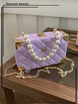 BagForLove - Women's Elegant Crossbody Messenger Bag Featuring Solid Quilted Design and Pearlescent Accents