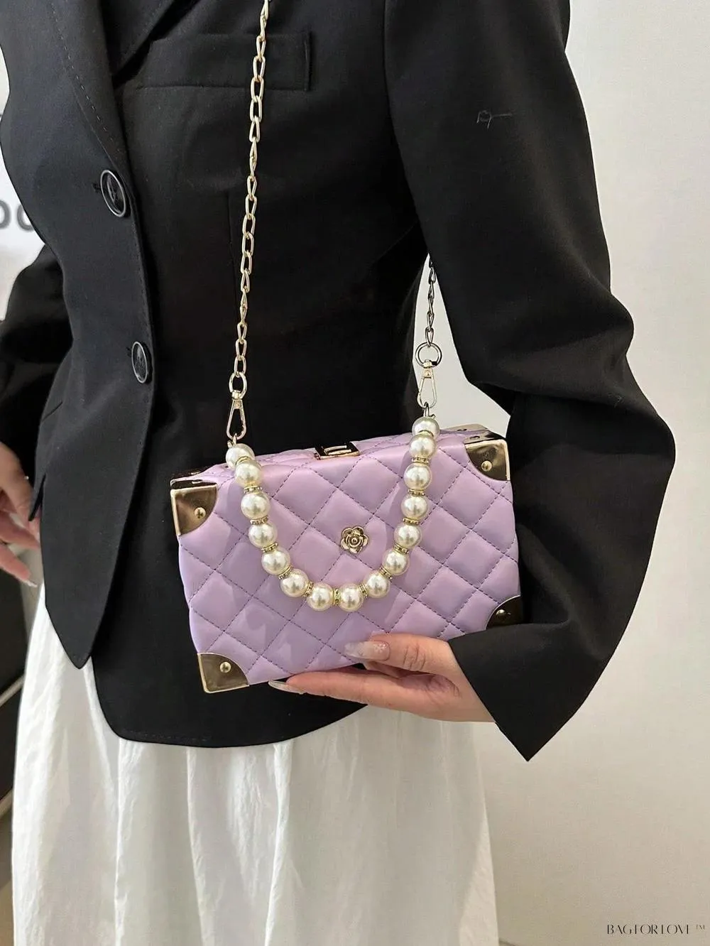 BagForLove - Women's Elegant Crossbody Messenger Bag Featuring Solid Quilted Design and Pearlescent Accents