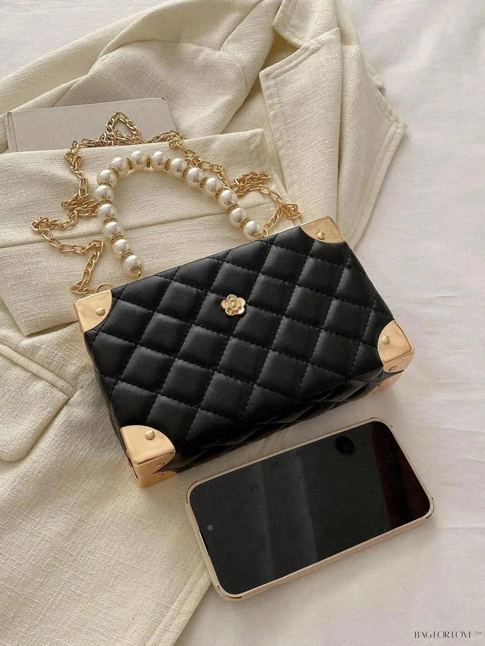 BagForLove - Women's Elegant Crossbody Messenger Bag Featuring Solid Quilted Design and Pearlescent Accents