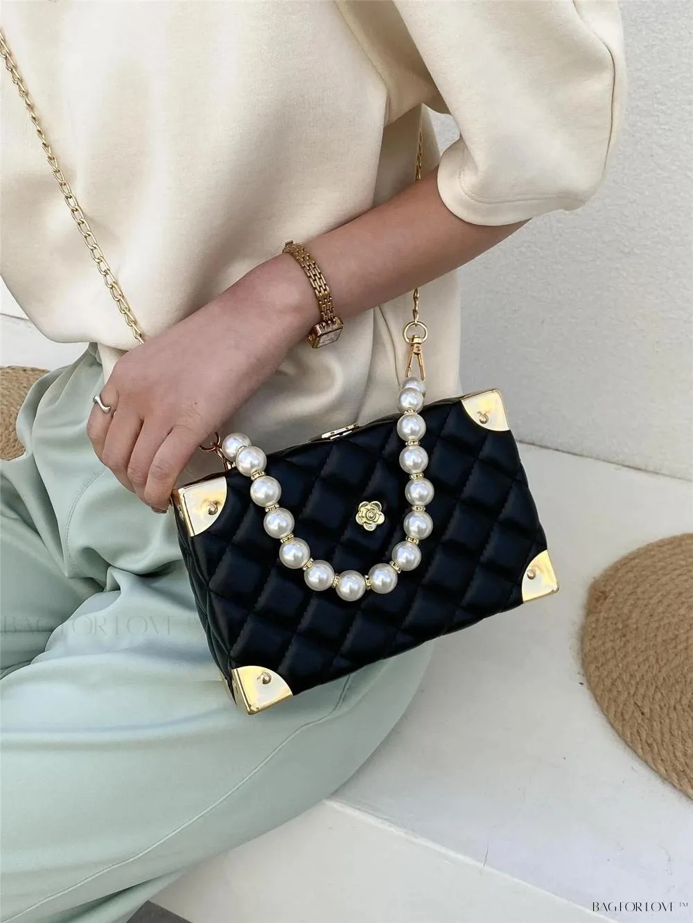 BagForLove - Women's Elegant Crossbody Messenger Bag Featuring Solid Quilted Design and Pearlescent Accents