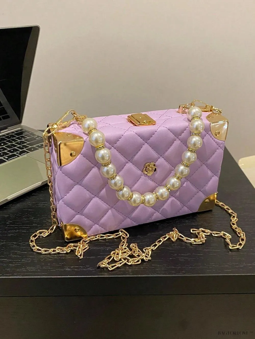 BagForLove - Women's Elegant Crossbody Messenger Bag Featuring Solid Quilted Design and Pearlescent Accents
