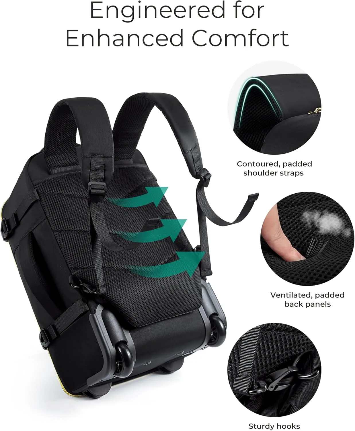 BAGSMART Rolling Backpack for Women, Wheeled Backpack with Packing Cube, Travel Back pack with Wheels, Carry On Suitcase Bag 17 Inch Large Roller Daypack, Black