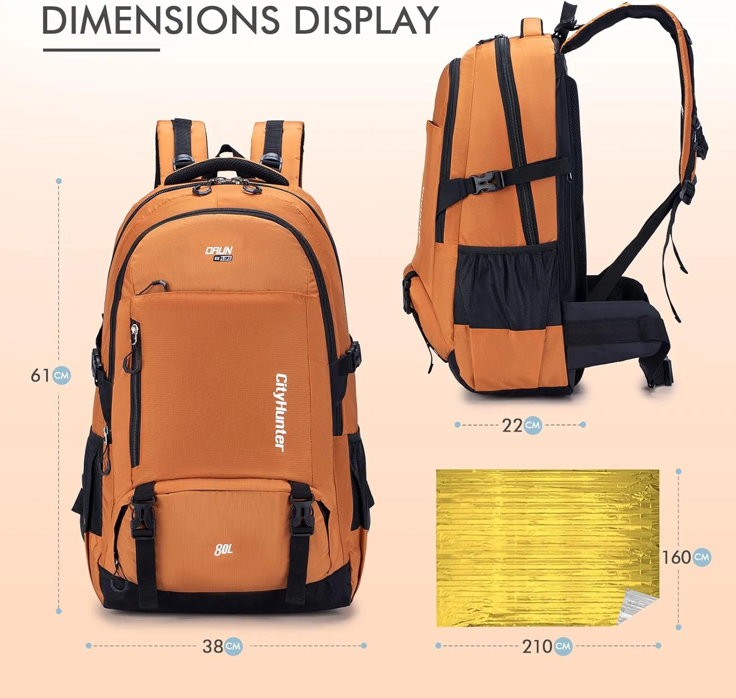 BAGZY Hiking Backpack Waterproof 80L Lightweight Travel Backpack Large Daypack Camping Backpacking for Men Women Blue