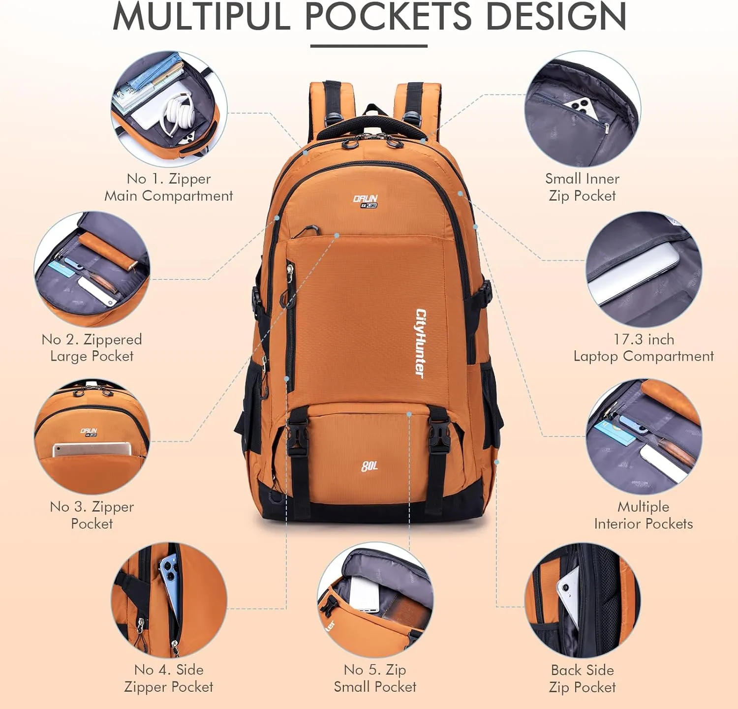 BAGZY Hiking Backpack Waterproof 80L Lightweight Travel Backpack Large Daypack Camping Backpacking for Men Women Blue