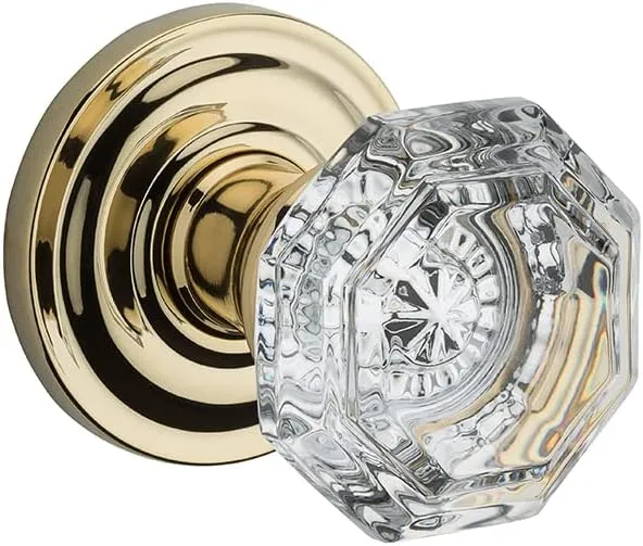 Baldwin Pvcrytrr003 Crystal Round Privacy Knob, Polished Brass