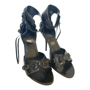 BALENCIAGA/Heels/EU 40/Leather/BLK/Open-Toe/CAGOLE/FRINGE