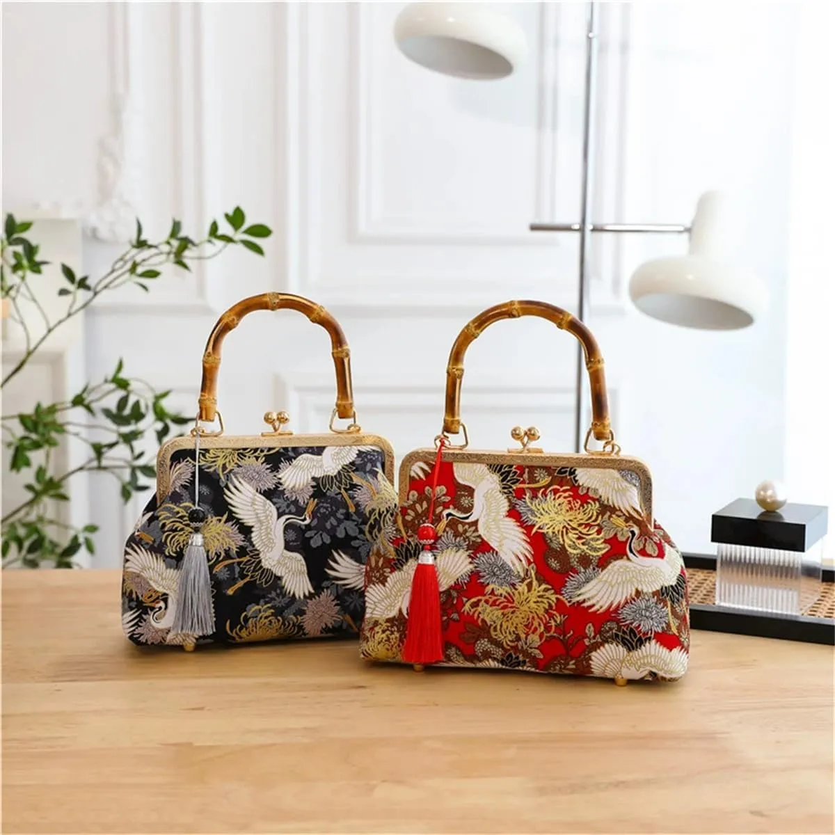 Bamboo Top-Handle Handbag Women's Shoulder Crossbody Bag for Women