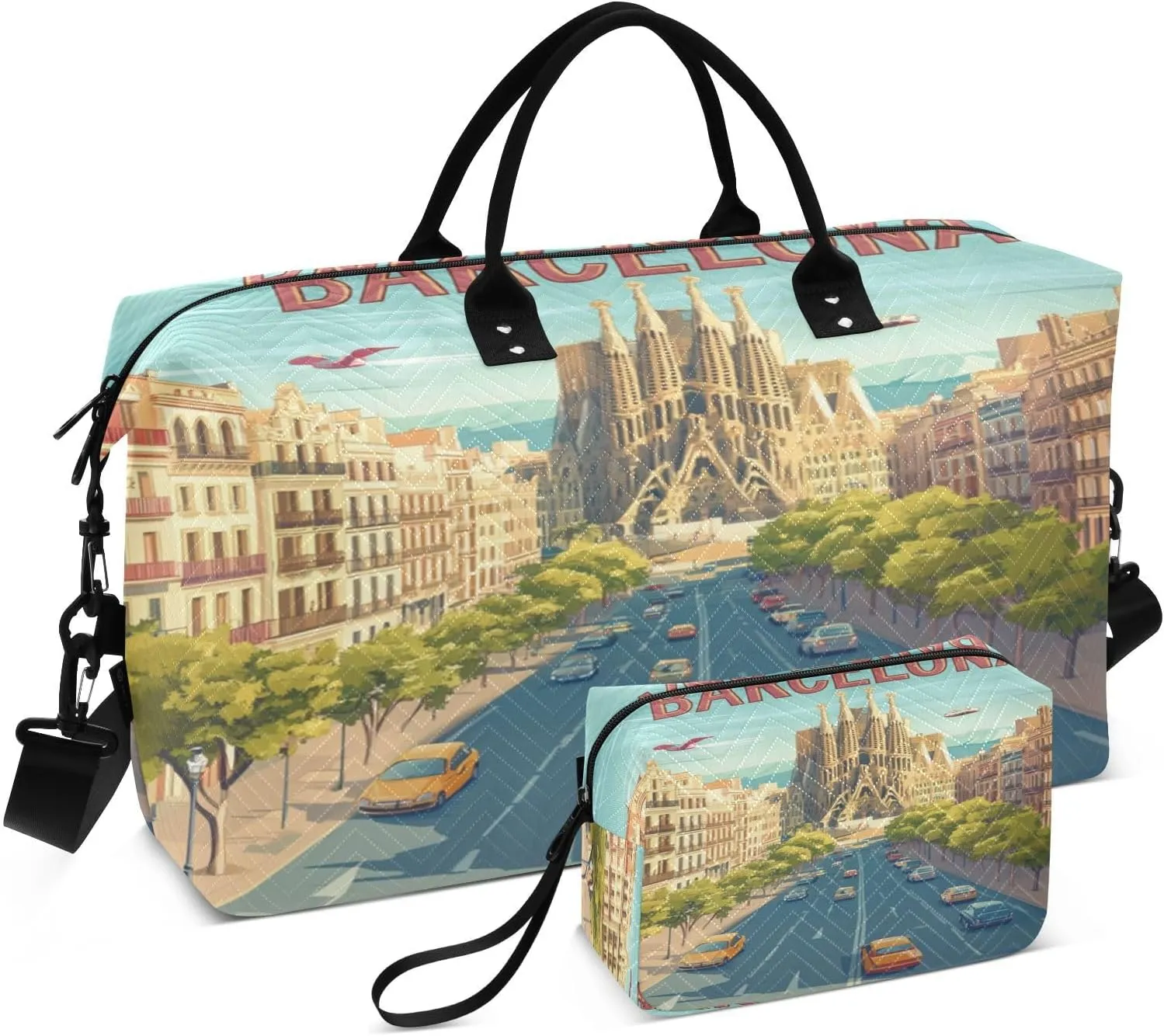 Barcelona Street Sports Gym Bag for Women Men Travel Duffel Bag Weekend Overnight Carry on Bag with Toiletry Bag Training Handbag for Yoga Workout Swimming Hospital Plane