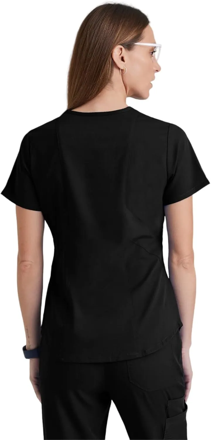 BARCO Grey's Anatomy Scrubs Impact - Moto Scrub Top for Women, V-Neck Medical Top, Spandex Stretch Women's Scrub Top