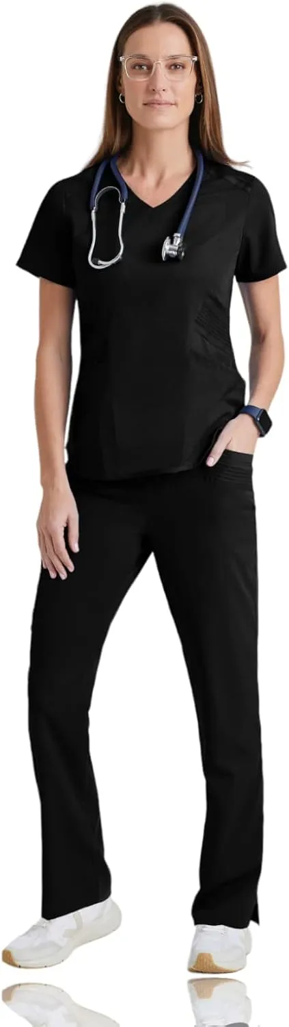 BARCO Grey's Anatomy Scrubs Impact - Moto Scrub Top for Women, V-Neck Medical Top, Spandex Stretch Women's Scrub Top