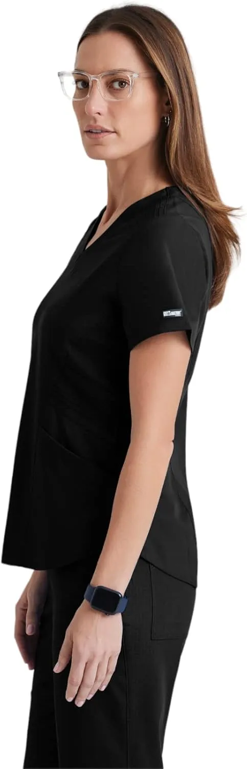 BARCO Grey's Anatomy Scrubs Impact - Moto Scrub Top for Women, V-Neck Medical Top, Spandex Stretch Women's Scrub Top