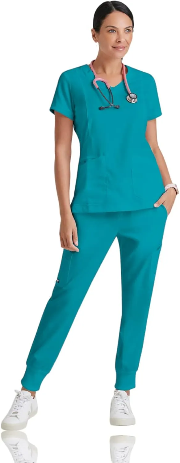 BARCO Grey's Anatomy Scrubs - Kira Scrub Top for Women, V-Neck, Love Printed Zip Pocket Super-Soft Women's Scrub Top