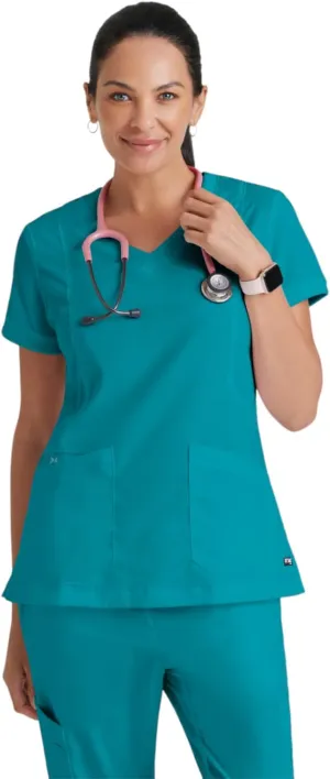 BARCO Grey's Anatomy Scrubs - Kira Scrub Top for Women, V-Neck, Love Printed Zip Pocket Super-Soft Women's Scrub Top