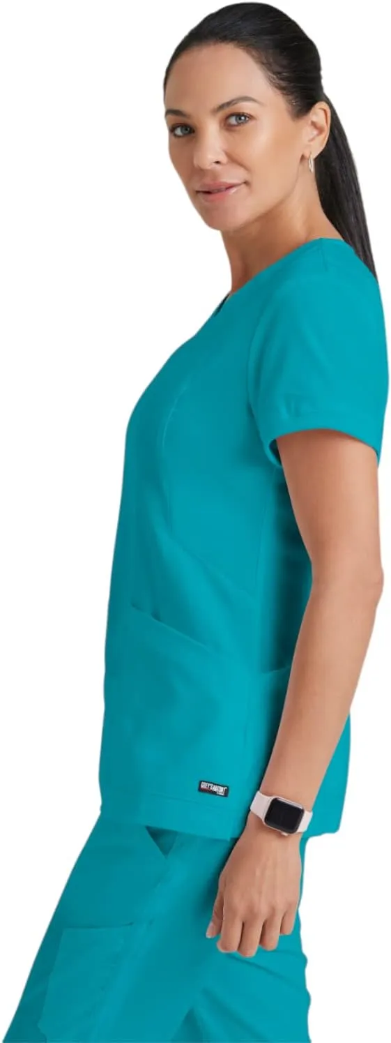 BARCO Grey's Anatomy Scrubs - Kira Scrub Top for Women, V-Neck, Love Printed Zip Pocket Super-Soft Women's Scrub Top