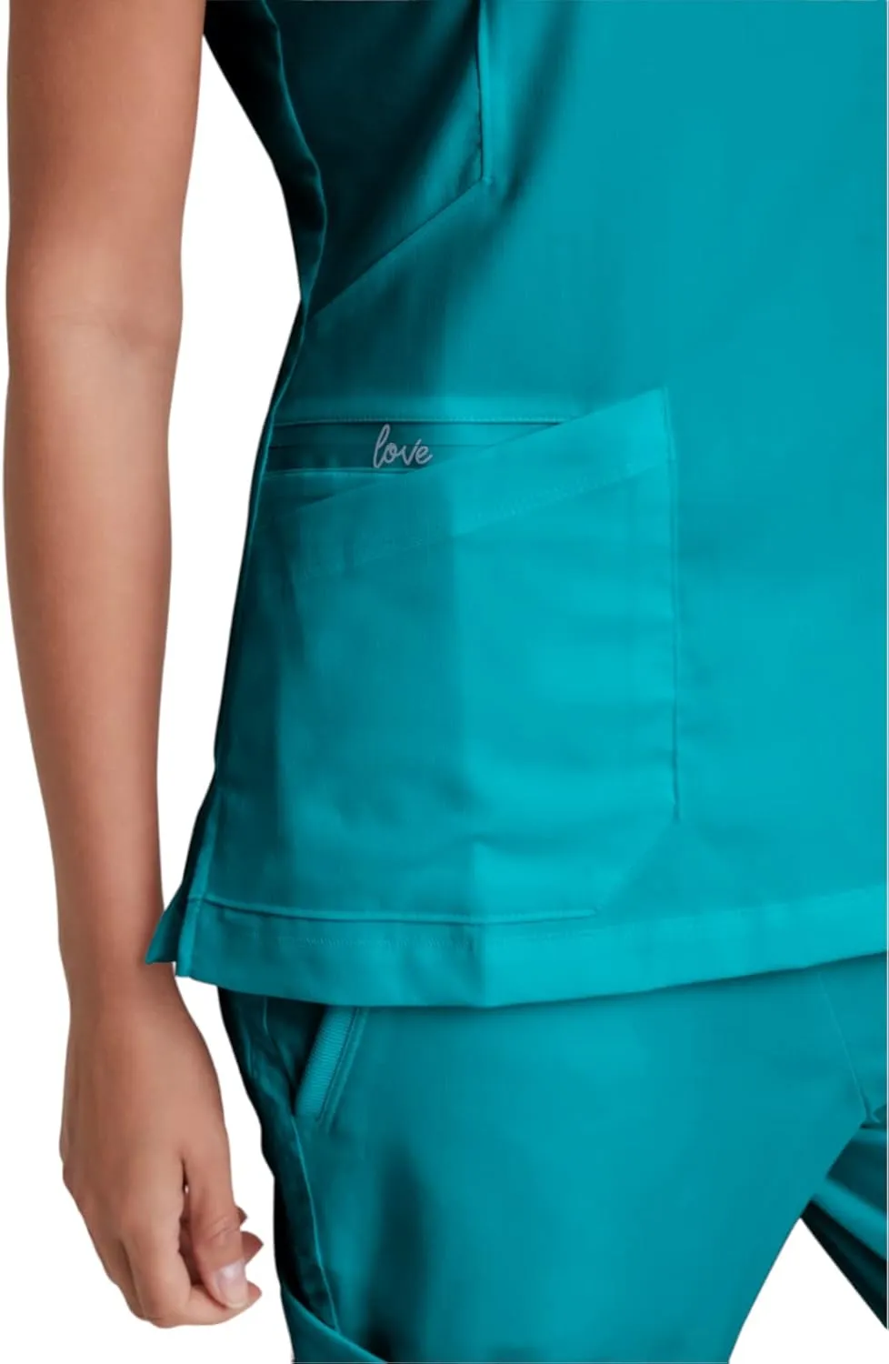 BARCO Grey's Anatomy Scrubs - Kira Scrub Top for Women, V-Neck, Love Printed Zip Pocket Super-Soft Women's Scrub Top