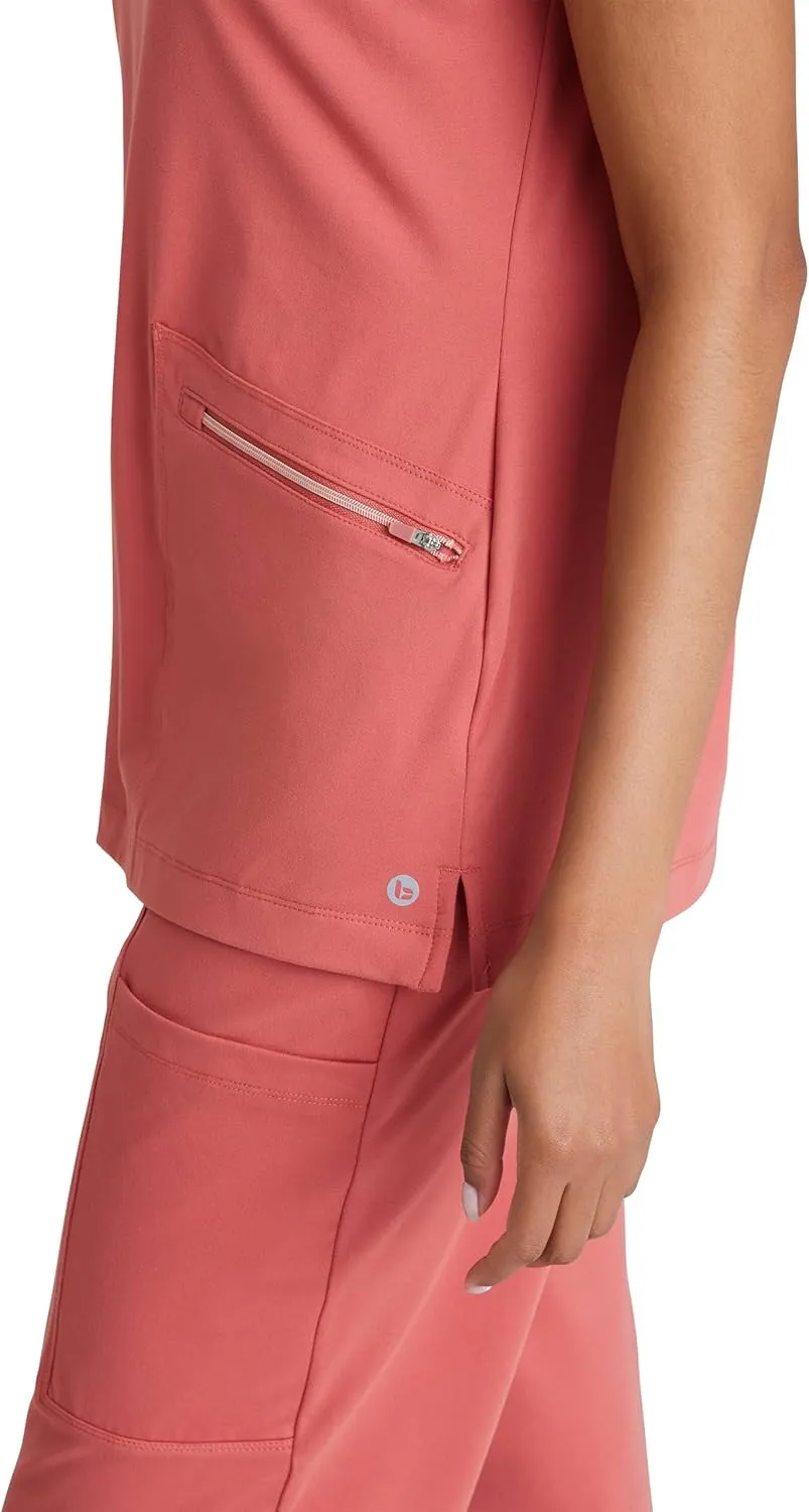 BARCO One Performance Knit Victory Top for Women - V-Neck with Overlap, Angled Zipper Waist Pockets Women's Scrub Top
