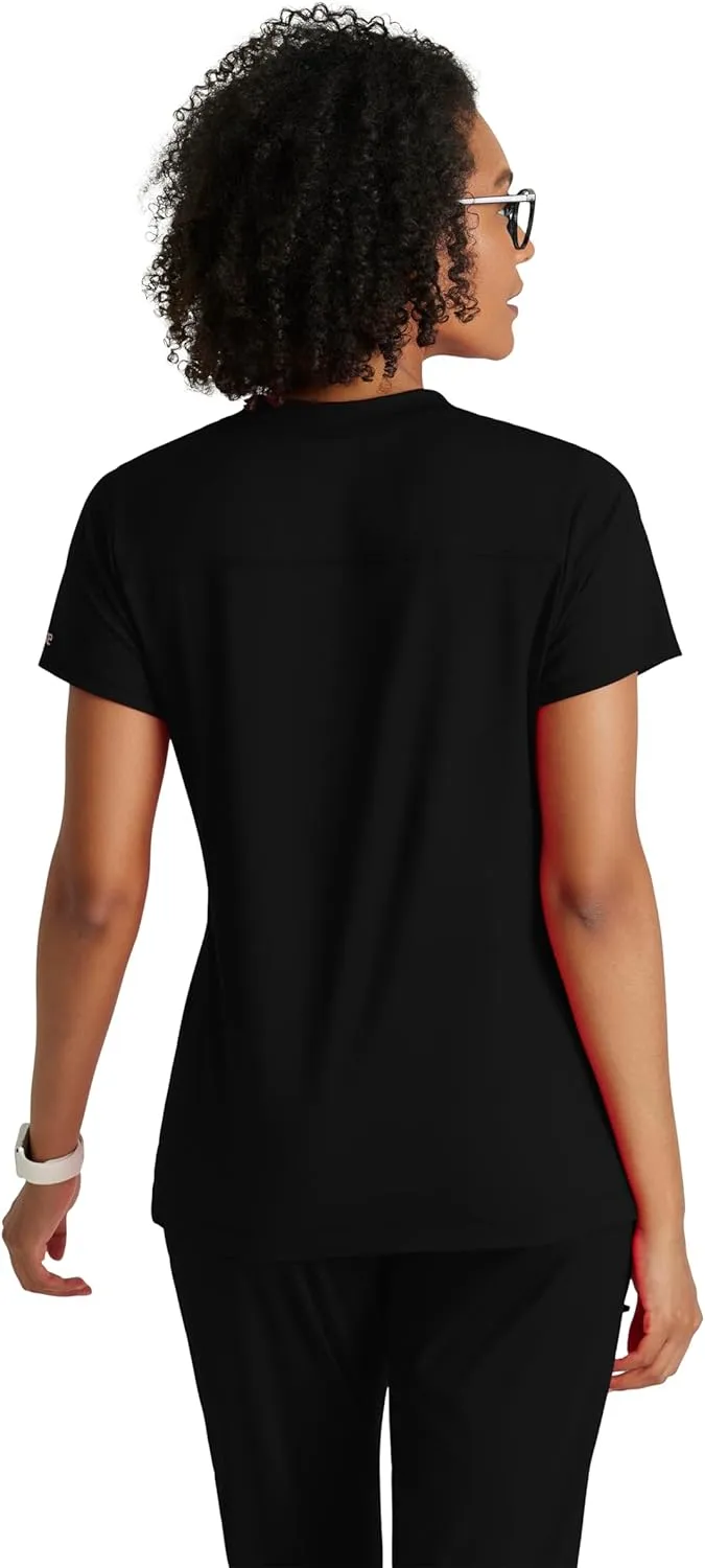 BARCO One Performance Knit Victory Top for Women - V-Neck with Overlap, Angled Zipper Waist Pockets Women's Scrub Top