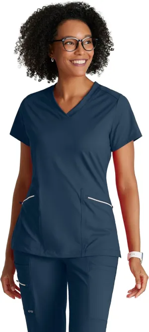 BARCO One Performance Knit Victory Top for Women - V-Neck with Overlap, Angled Zipper Waist Pockets Women's Scrub Top