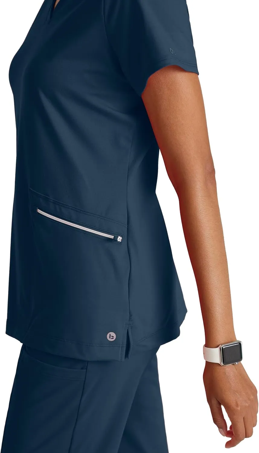 BARCO One Performance Knit Victory Top for Women - V-Neck with Overlap, Angled Zipper Waist Pockets Women's Scrub Top