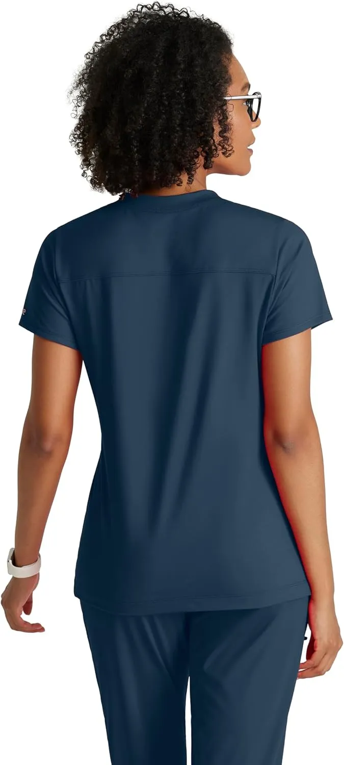 BARCO One Performance Knit Victory Top for Women - V-Neck with Overlap, Angled Zipper Waist Pockets Women's Scrub Top