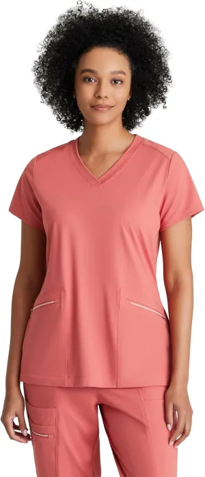 BARCO One Performance Knit Victory Top for Women - V-Neck with Overlap, Angled Zipper Waist Pockets Women's Scrub Top