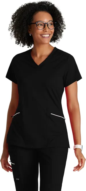 BARCO One Performance Knit Victory Top for Women - V-Neck with Overlap, Angled Zipper Waist Pockets Women's Scrub Top