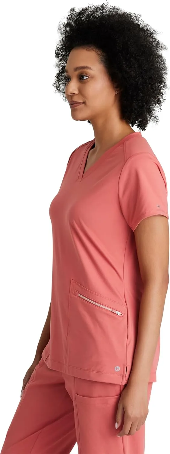 BARCO One Performance Knit Victory Top for Women - V-Neck with Overlap, Angled Zipper Waist Pockets Women's Scrub Top