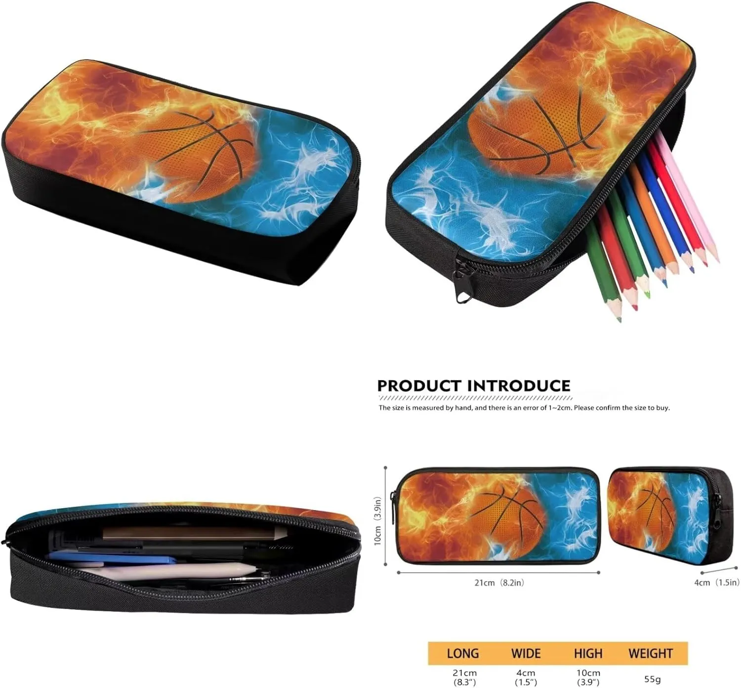 Basketball Kids Backpack Boys 3rd Grade Book Bag Set with Lunchbox Pencil Case Water Fire Print 9-10 Kids Large Schoolbag Elementary Daypack Back Packs