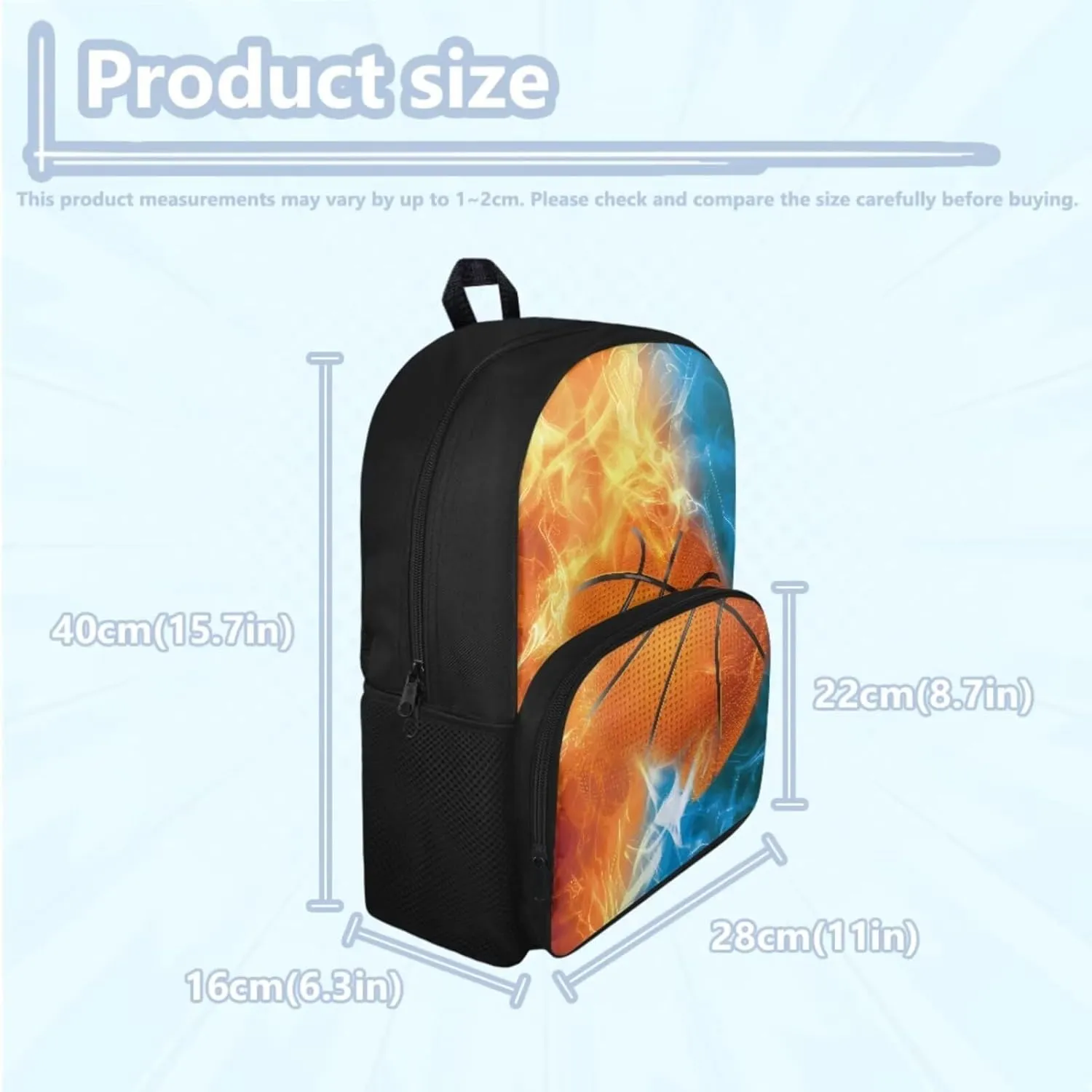 Basketball Kids Backpack Boys 3rd Grade Book Bag Set with Lunchbox Pencil Case Water Fire Print 9-10 Kids Large Schoolbag Elementary Daypack Back Packs
