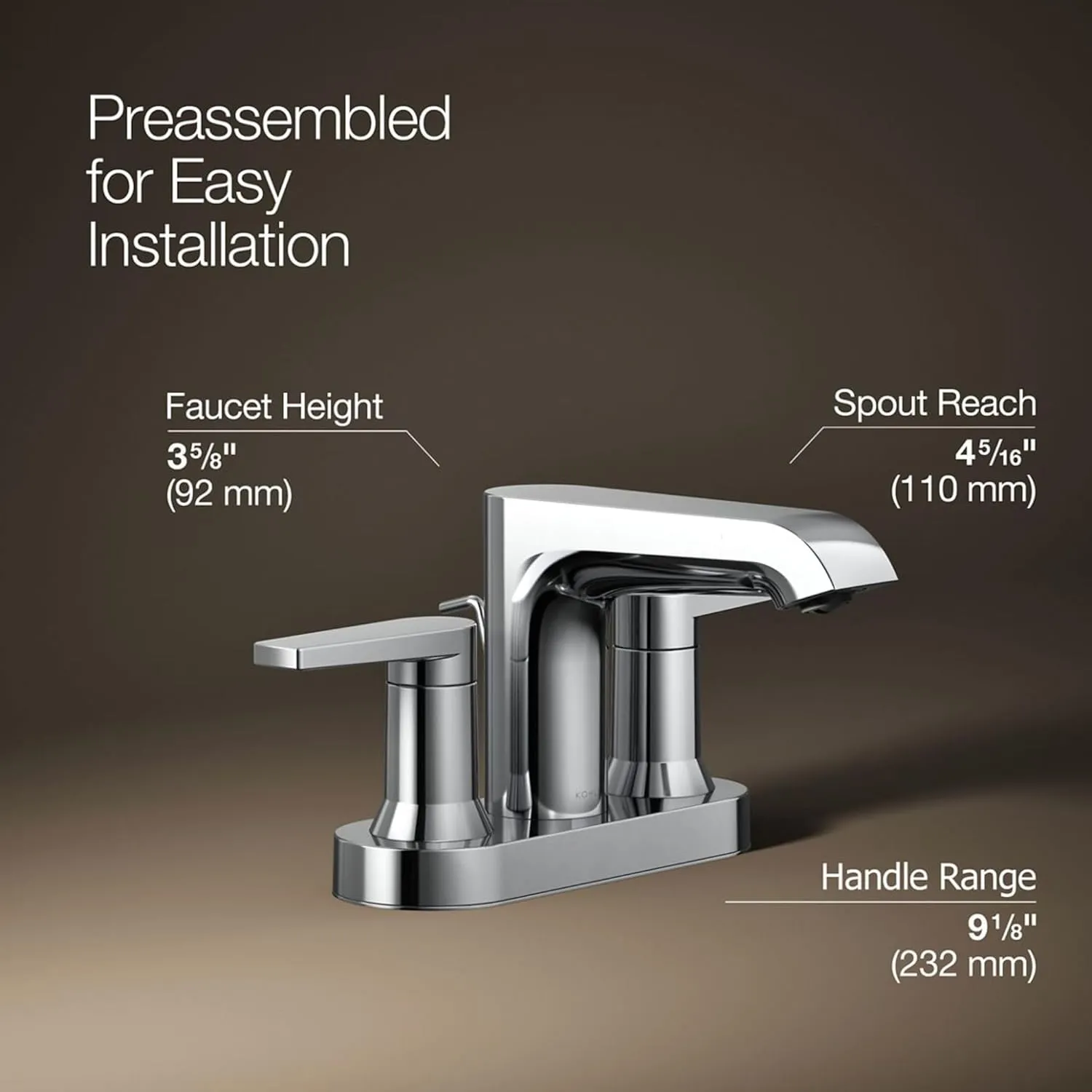 Bathroom Faucet by KOHLER, Bathroom Sink Faucet, Hint Collection,Centerset Faucet, Polished Chrome, K-97094-4-CP