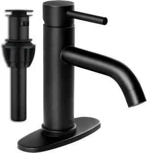 Bathroom Faucet Single Handle Black Bathroom Sink Faucet Matte Single Hole Basin Vanity Faucet 1 or 3 Hole Bathroom Faucet Single Handle Bathroom with Pop-up Drain & Deck Plate