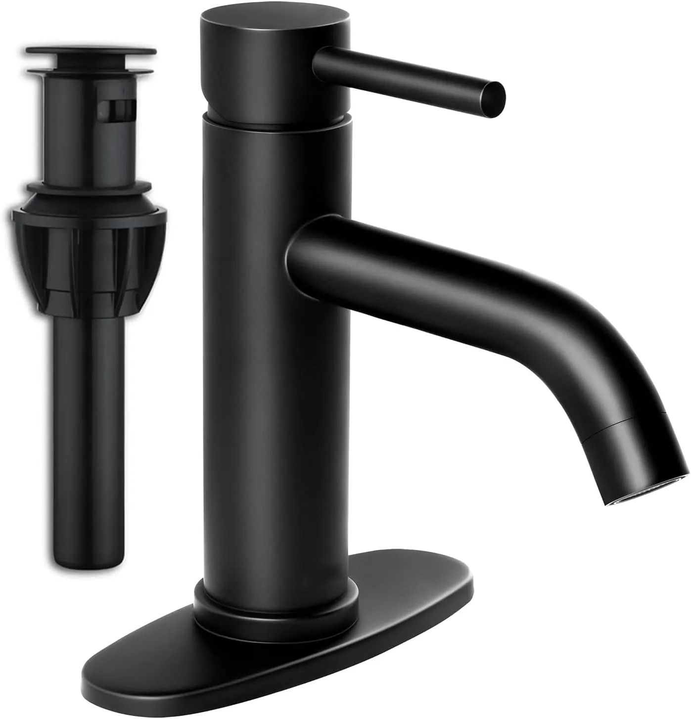Bathroom Faucet Single Handle Black Bathroom Sink Faucet Matte Single Hole Basin Vanity Faucet 1 or 3 Hole Bathroom Faucet Single Handle Bathroom with Pop-up Drain & Deck Plate