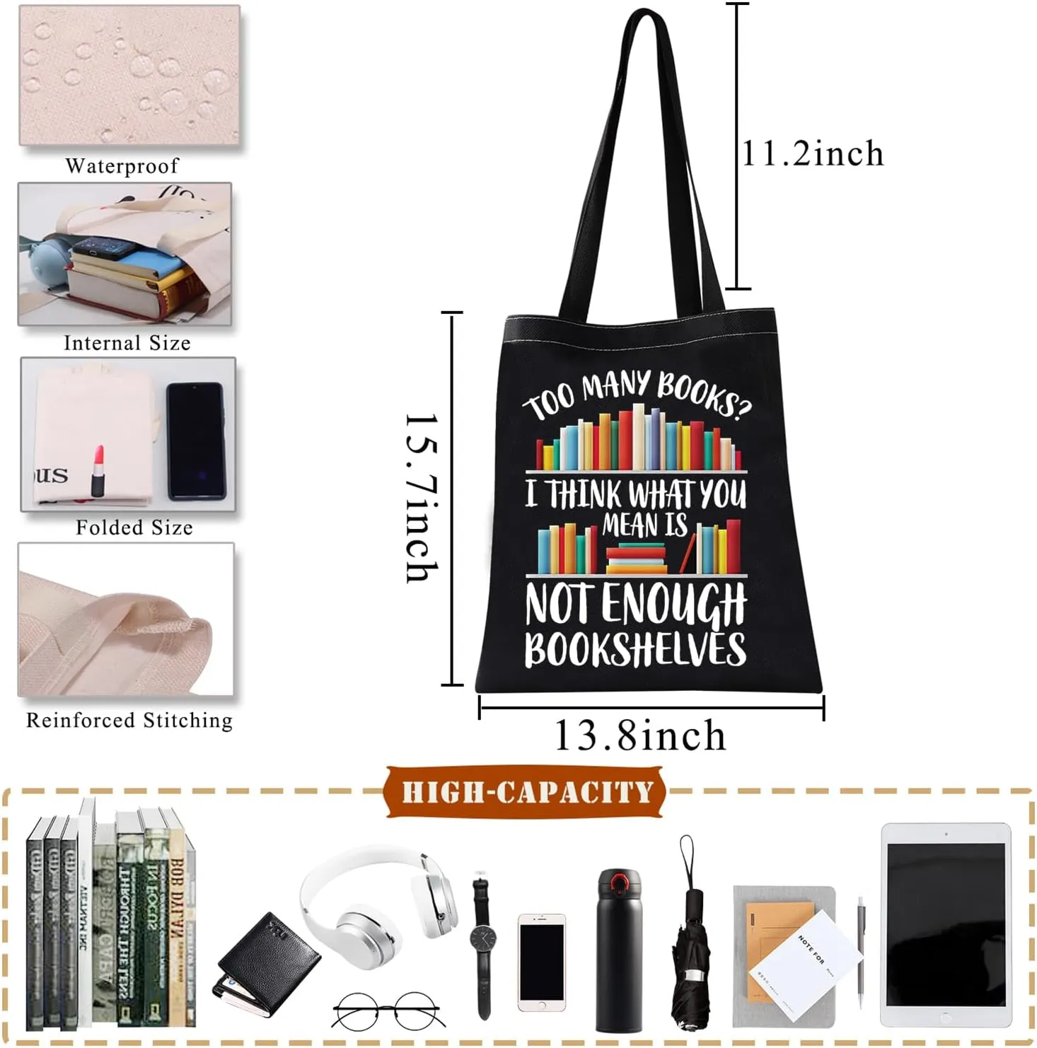 BDPWSS Book Lover Tote Bag For Women Bookworm Librarian Gift Book Club Reading Lover Reusable Shoulder Bag Funny Library Gift