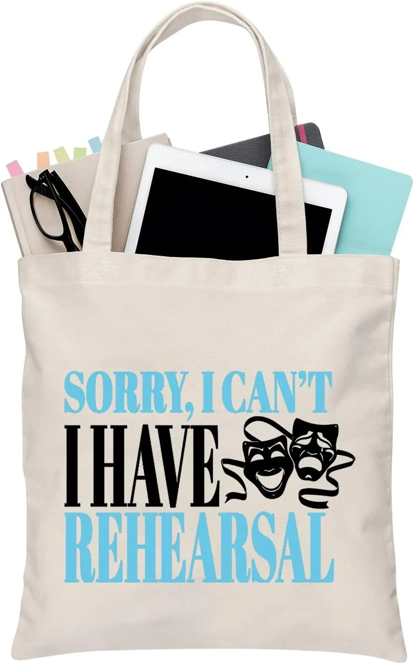 BDPWSS Theater Tote Bag Drama Actor Actress Gift Comedy Tragedy Mask Gift Sorry i Can't i Have Rehearsal Bag