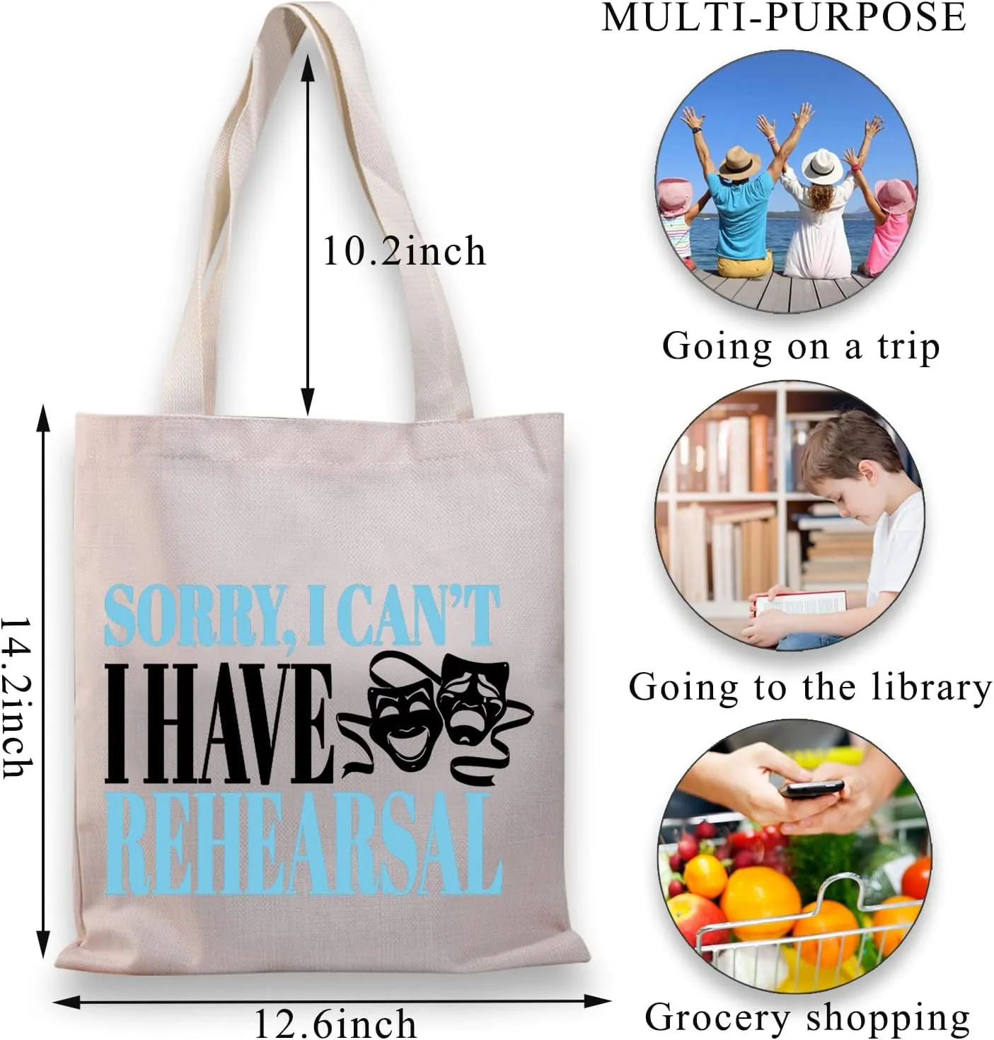 BDPWSS Theater Tote Bag Drama Actor Actress Gift Comedy Tragedy Mask Gift Sorry i Can't i Have Rehearsal Bag