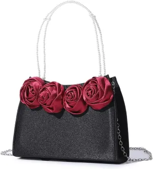Beautiful 3D Flowers Evening Bags For Women, Elegant Ladies Party Purse, Solid Silk Women Bags With Pearl Handle
